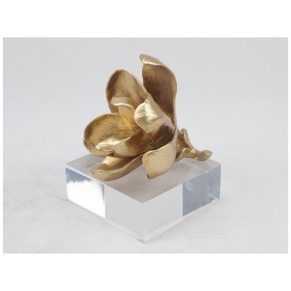 SS Collective Gold Magnolia Floral Resin w/ Acrylic Base Decorative Piece — image 3