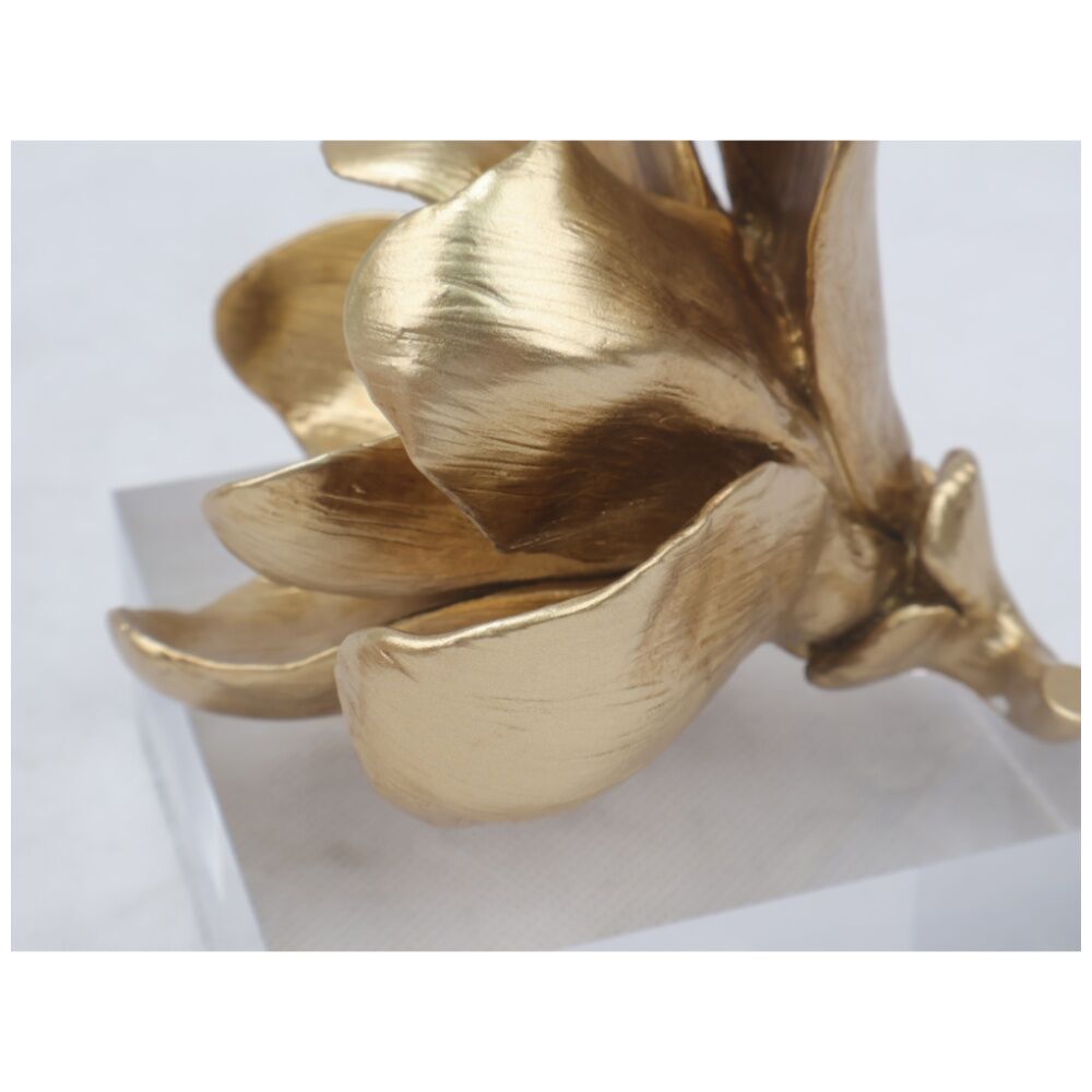 SS Collective Gold Magnolia Floral Resin w/ Acrylic Base Decorative Piece — image 5