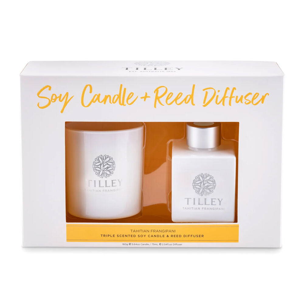 Tilley Classic White Tahitian Frangipani 160g Candle & 75mL Reed Diffuser (2 Pieces)