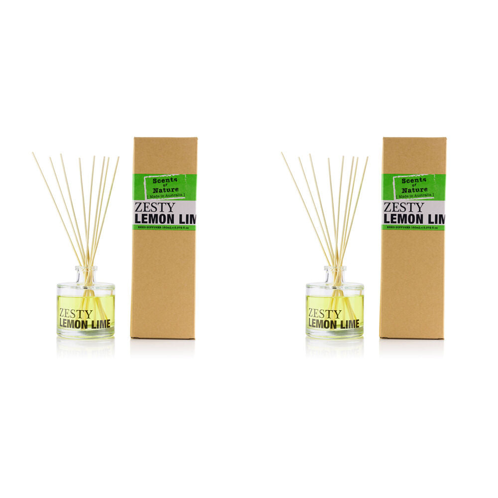 Scents of Nature Zesty Lemon Lime Reed Diffuser Citrus Scent 150ml (2 Pack)