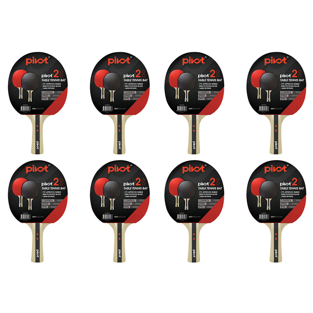 Pivot 2 Star Table Tennis Racquet Ping Pong Paddle Bat Sports Equipment (8 Pack)