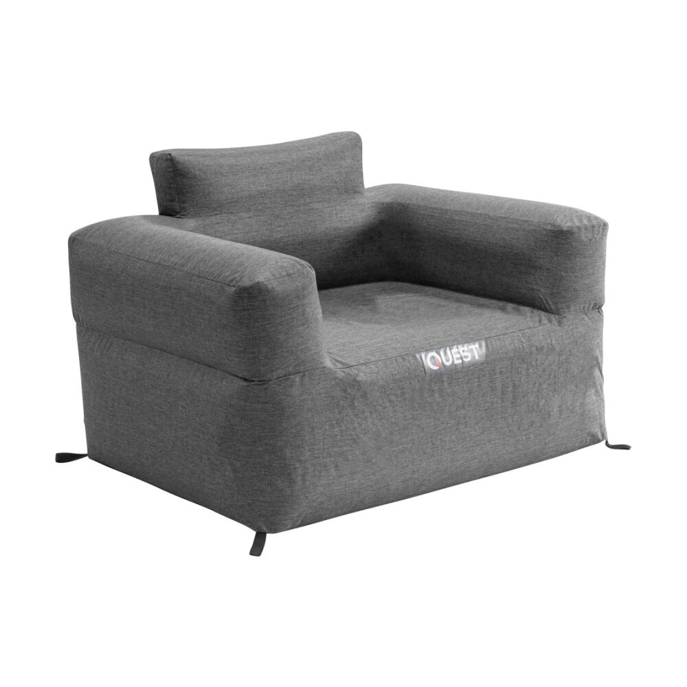 Quest Outdoors Charcoal Air Sofa 1 Seater Inflatable Camping Chair w/Carry Bag