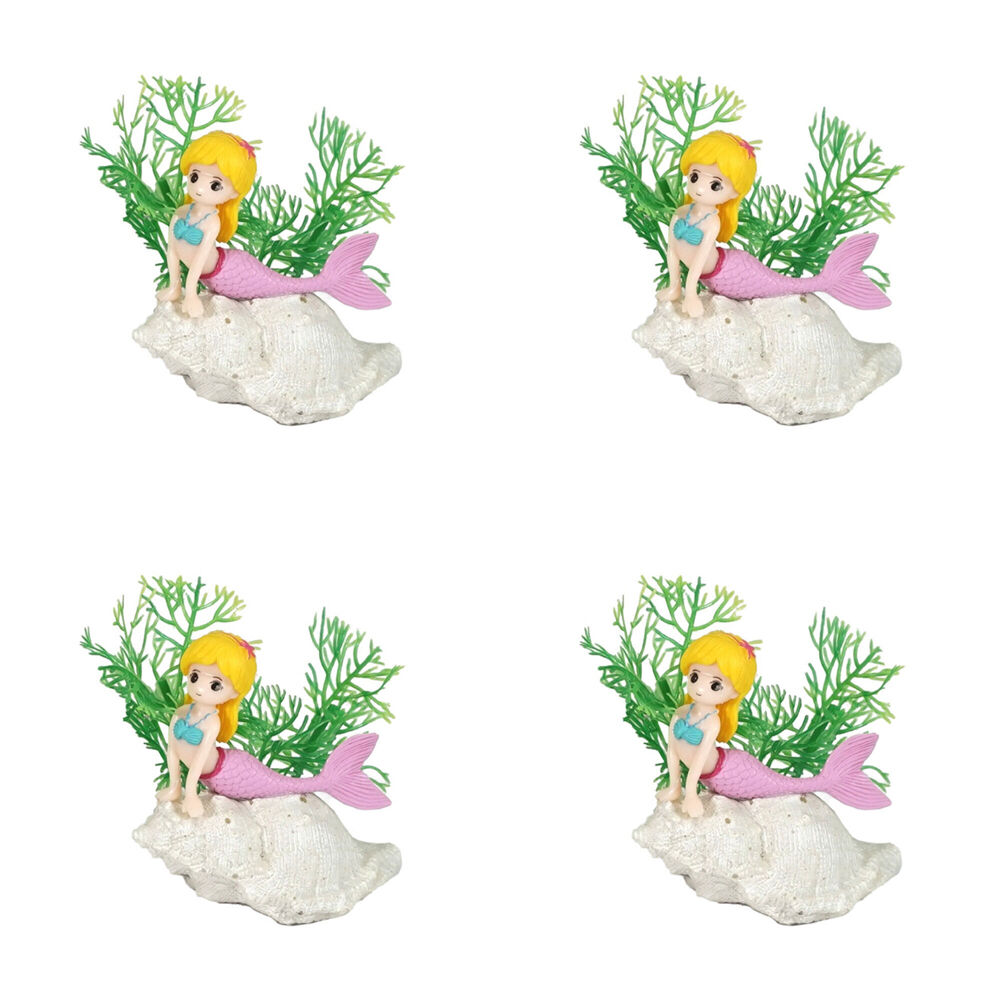 Dudley's World of Pets Aquarium/Fish Tank Resin Mermaid On Shell Decor 9cm (4 Pack)