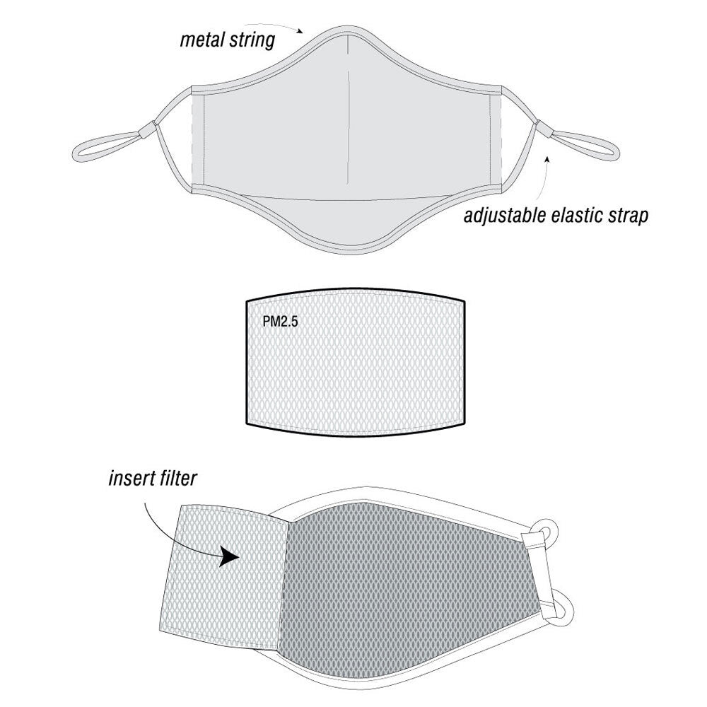 Milleni 22.5cm Cotton Washable/Reusable Cloth Face Masks w/ Filter Grey/Blue (2 Pieces) — image 2