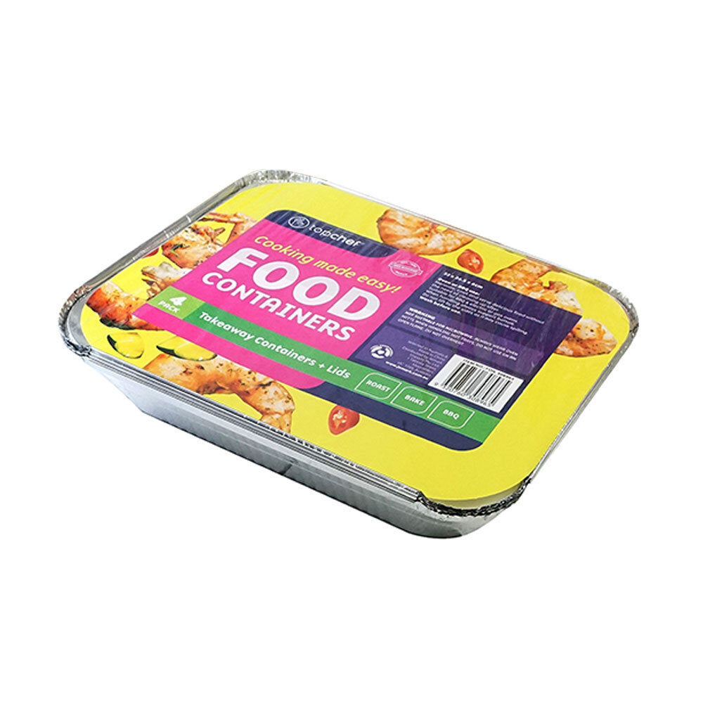Topchef Home Kitchen Extra Large Aluminium Foil Container With Lid (4 Pieces)