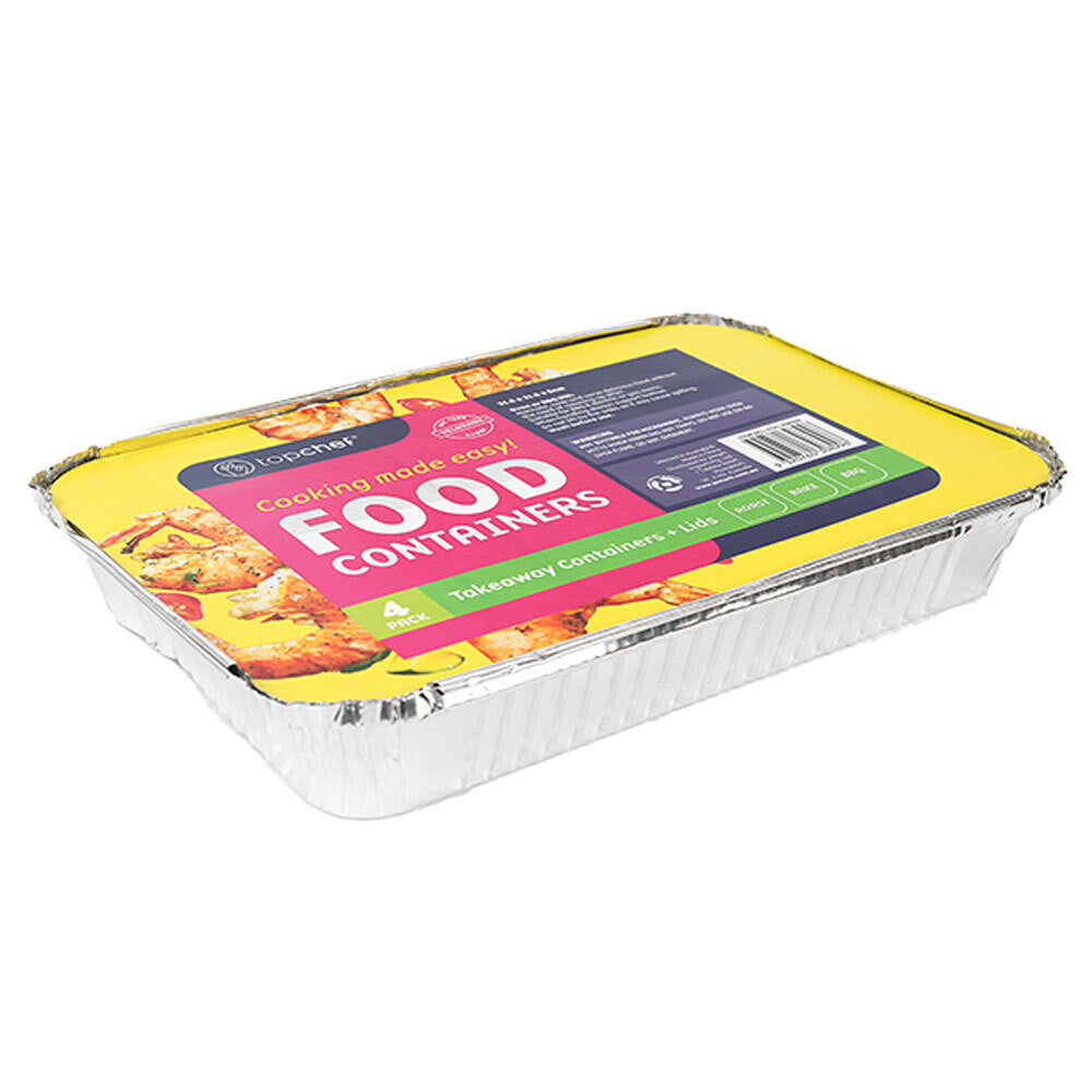 Topchef Home Kitchen Disposable Aluminium Foil Container With Lid (4 Pieces) — Large