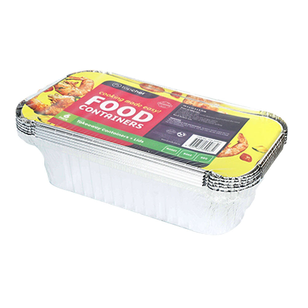 Topchef Home Kitchen Disposable Aluminium Foil Takeaway Container W/Lids (6 Pieces)