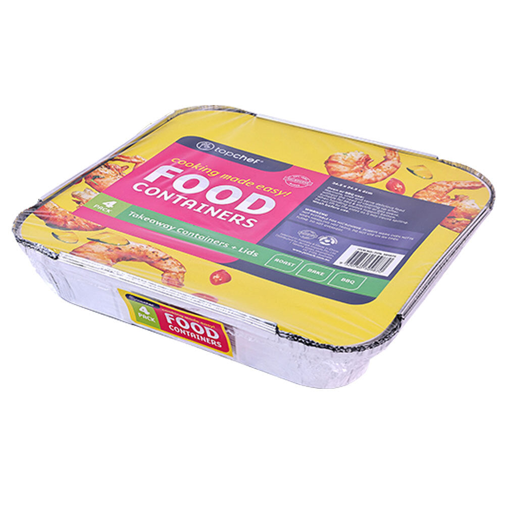Topchef Home Kitchen Disposable Aluminium Foil Takeaway Containers w/Lids (4 Pieces)