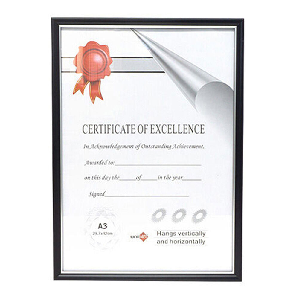 Unigift 29.7x42cm Black/Silver Certificate Glass Picture Photo Frame A3