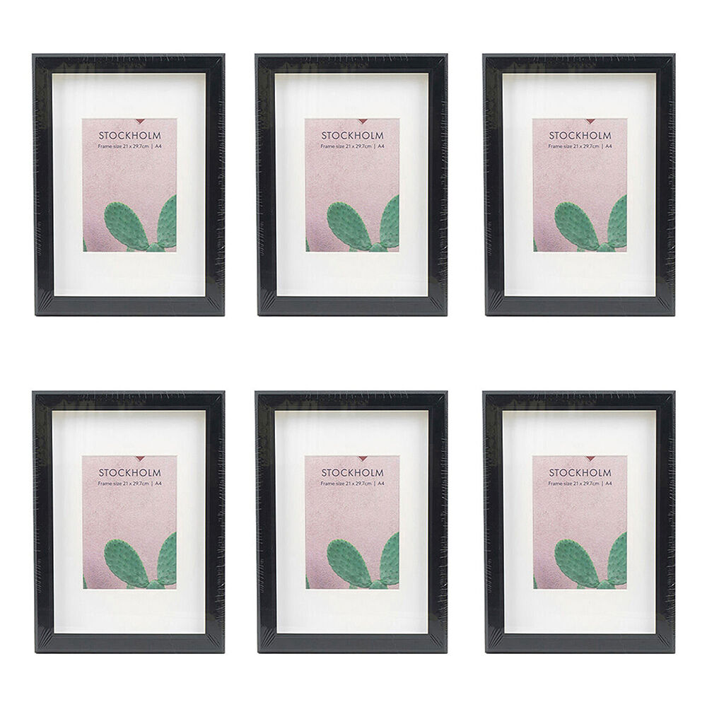 Unigift Stockholm Wooden/Glass Picture Photo Frame A4 21x30cm Black (6 Pack)