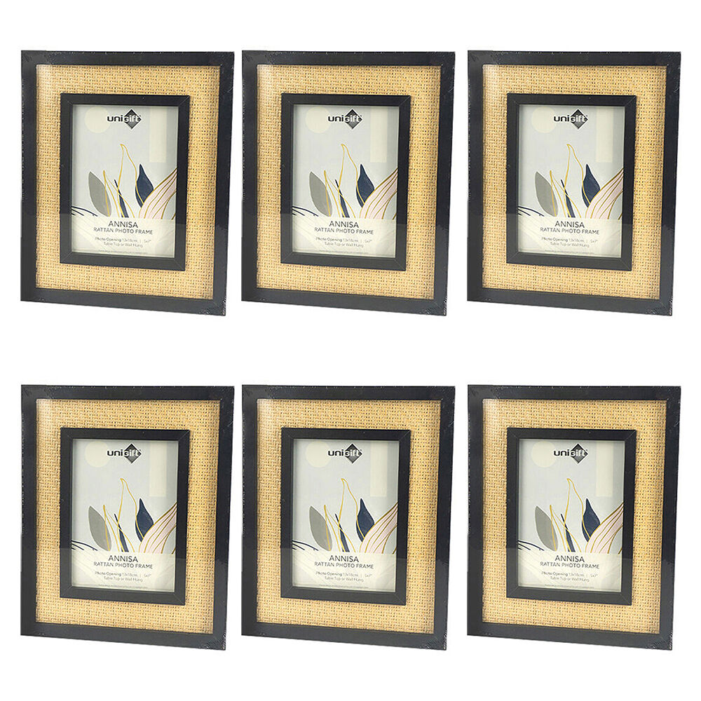 Unigift Annisa Rattan Wooden Picture Photo Frame 13x18cm Black&Natural (6 Pack)