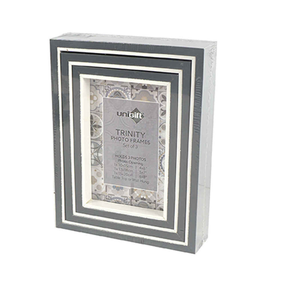 Unigift Trinity 10X15cm Photo Frame Grey And White Home Decor Display Set (3 Pieces)