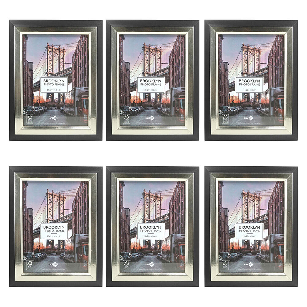 Unigift Brooklyn Wooden/Glass Picture Photo Frame 15x20cm Black/Gold (6 Pack)