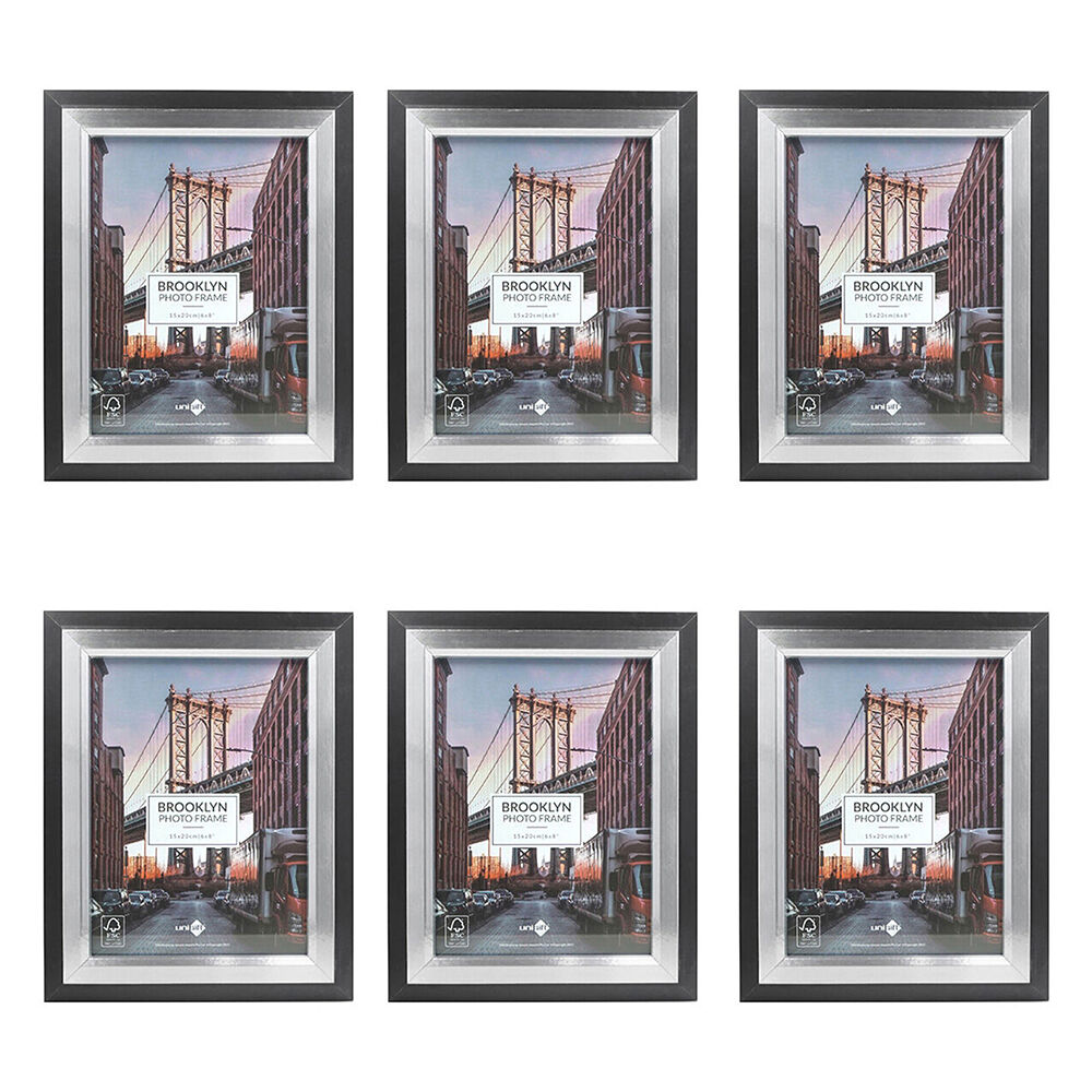 Unigift Brooklyn Wooden/Glass Picture Photo Frame 15x20cm Black/Silver (6 Pack)