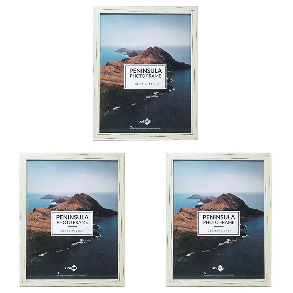 Unigift Peninsula Glass Picture Photo Frame 28x36cm Distressed White (3 Pack)