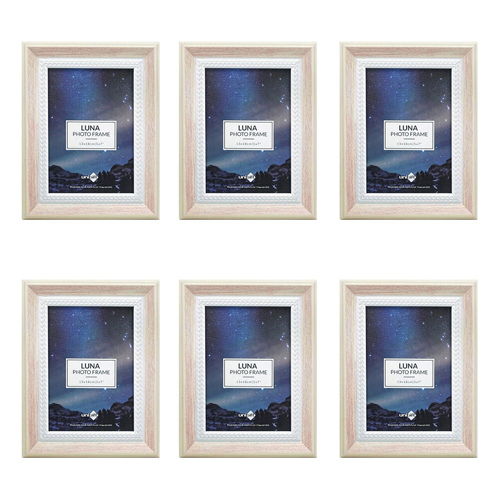 Unigift Luna Cream Trim Border Glass Picture Photo Frame 13x18cm Pink (6 Pack)