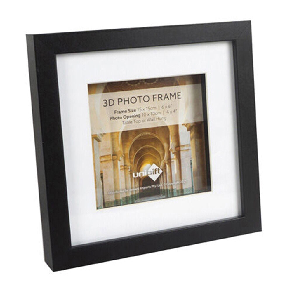 Unigift 3D Wooden/Glass Picture Photo Frame 15x15cm/10x10cm Black (6 Pack) — image 2