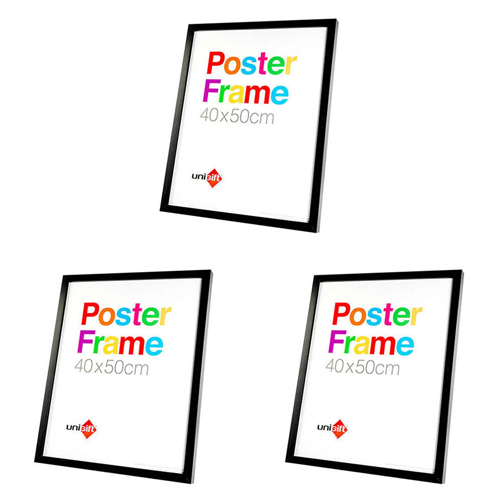 Unigift Wooden/Glass Hanging Poster Picture Photo Frame 40x50cm Black (3 Pack)