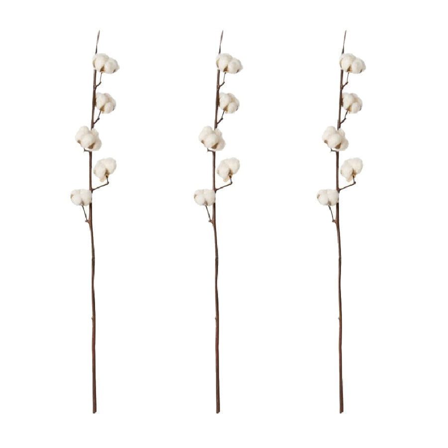 E Style 90cm Cotton Stem Plastic Artificial Faux Flower Decor White/Brown (3 Pack)