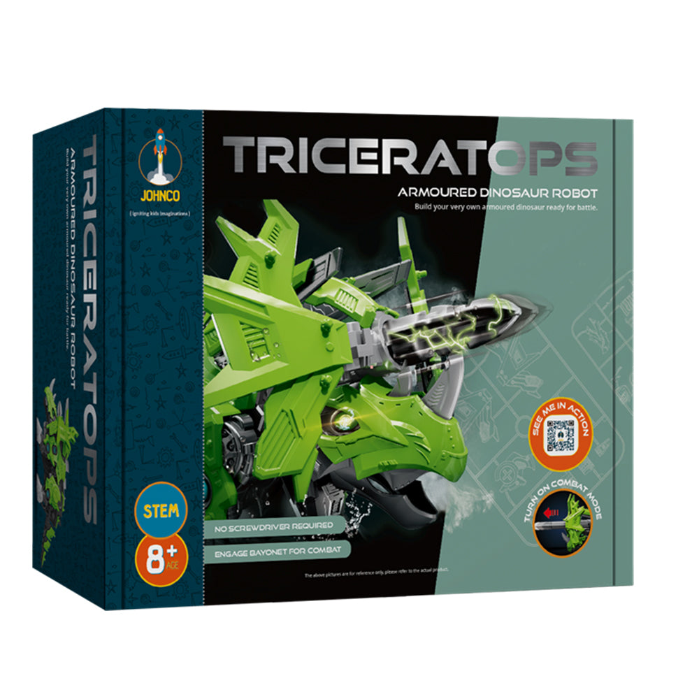 Johnco Triceratops Armoured Dinosaur Robot Childrens STEM Building Toy Kit 8y+