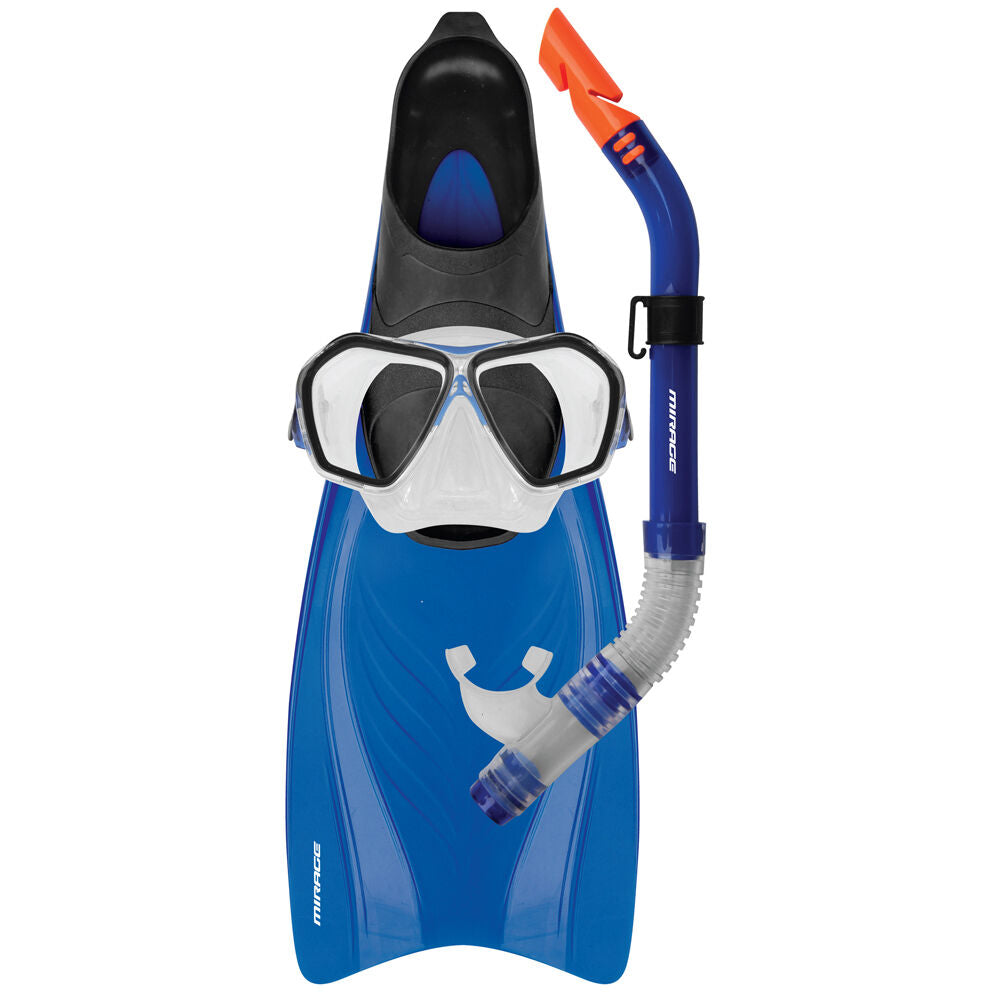 Mirage Bali Silicone Snorkelling Mask/Snorkel/Fins Set XL Blue (4 Pieces)