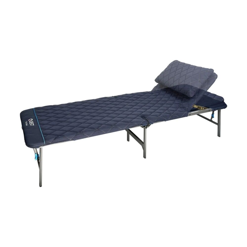 Quest Outdoors 2x0.8m Flat Fold Camping Bed Tilt Back Reclining Head Steel Frame — image 3