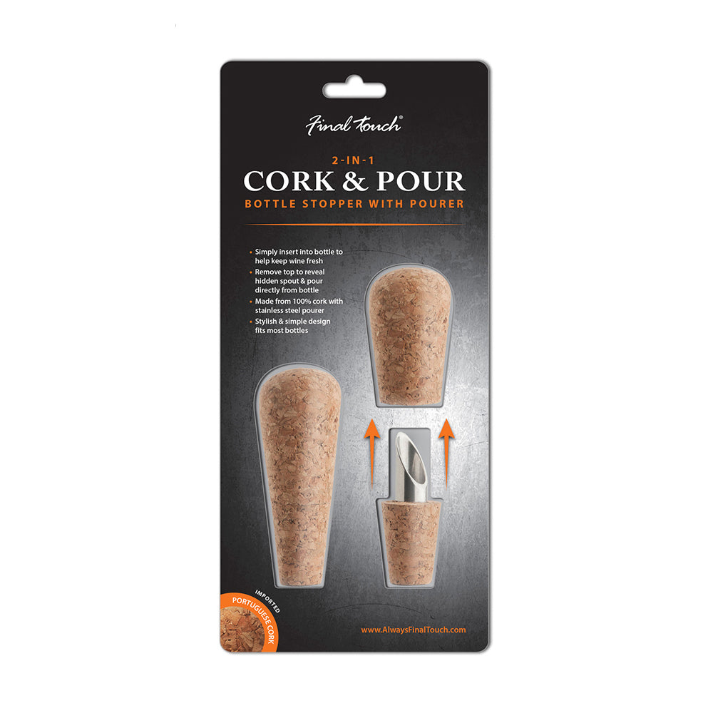 Final Touch Cork Bottle Stopper/Drink Pourer Spout Barware Tools Wine Saver (2 Pieces)
