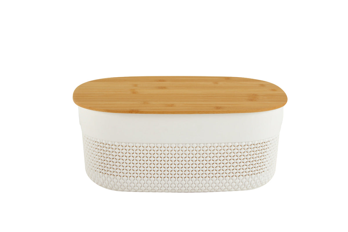 Home Expression 38x29cm Oval Plastic Basket w/ Bamboo Lid Home Organiser White — image 3