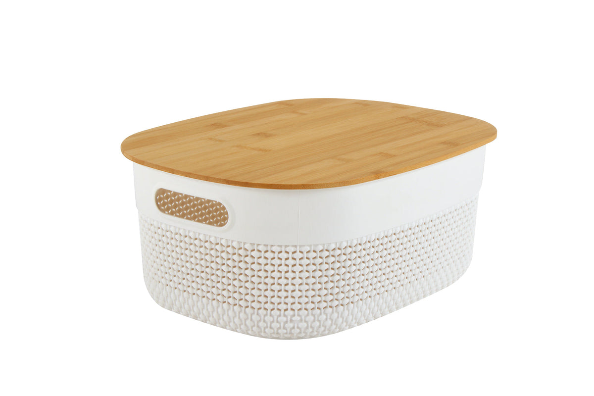 Home Expression 38x29cm Oval Plastic Basket w/ Bamboo Lid Home Organiser White