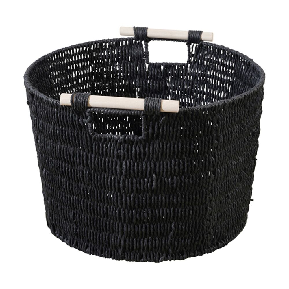Maine & Crawford Cercy Paper Rope 45cm Storage Basket Organiser w/ Handle Black