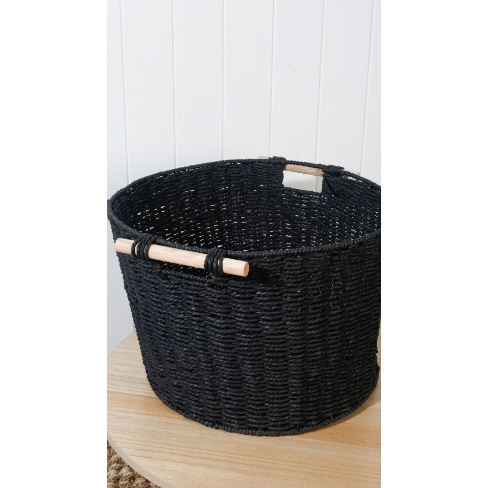 Maine & Crawford Cercy Paper Rope 45cm Storage Basket Organiser w/ Handle Black — image 3