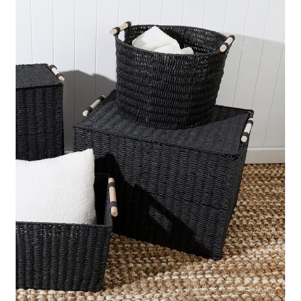 Maine & Crawford Cercy Paper Rope 45cm Storage Basket Organiser w/ Handle Black — image 6