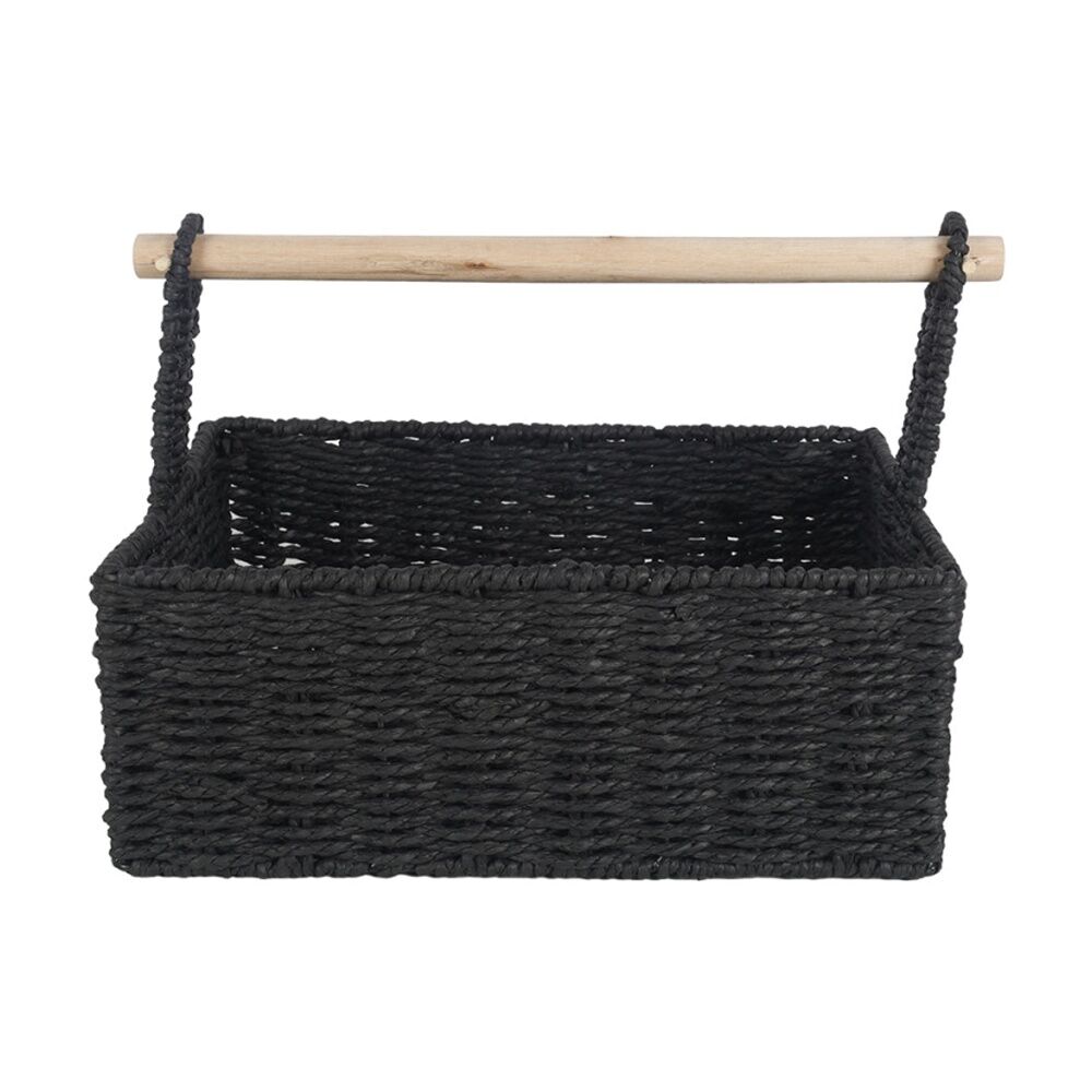 Maine & Crawford Cercy Paper Rope 30cm Organiser Basket w/ Wood Handle Black — image 3