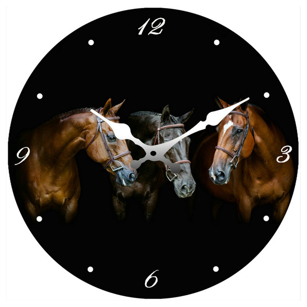 Unbranded 3 Horses Glass Analogue Standing Desk Clock 17cm Round Home/Office Room Decor