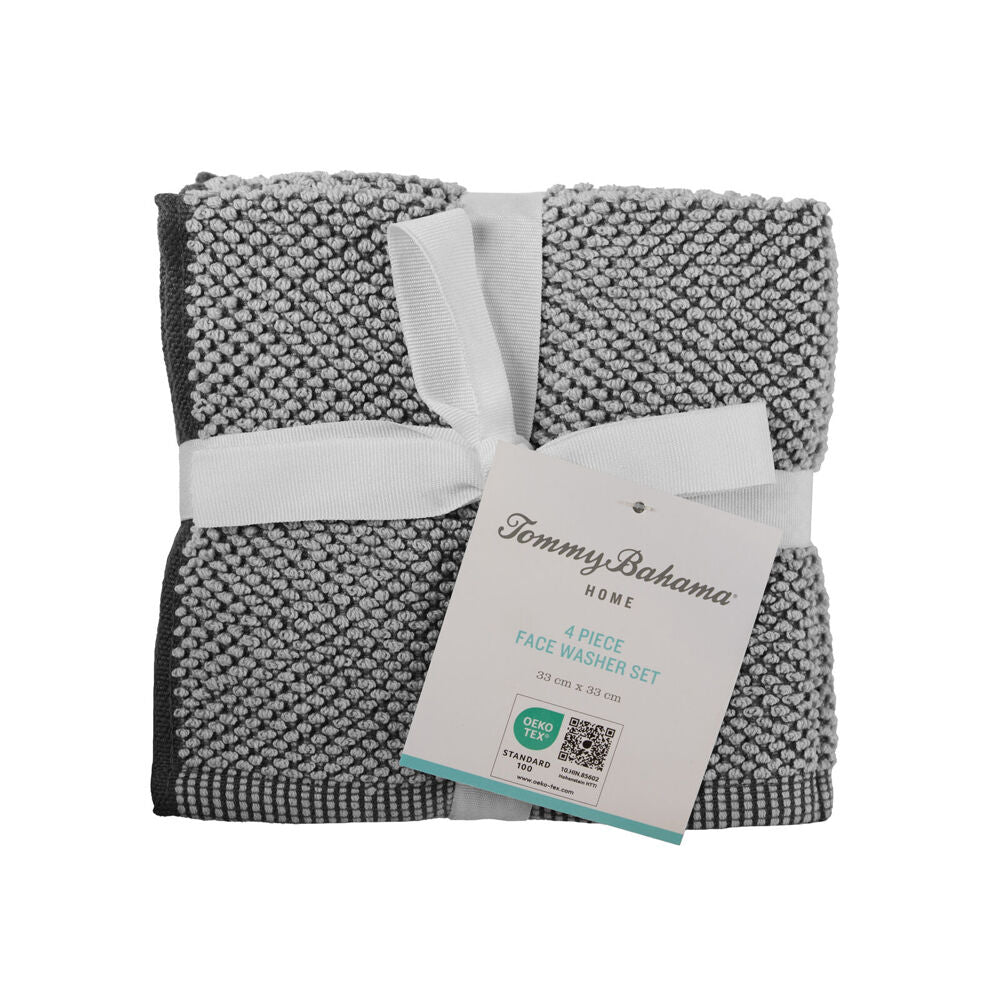 Tommy Bahama Washed Pebble Bathroom Face Washer Drying Towel White/Graphite (4 Pieces)