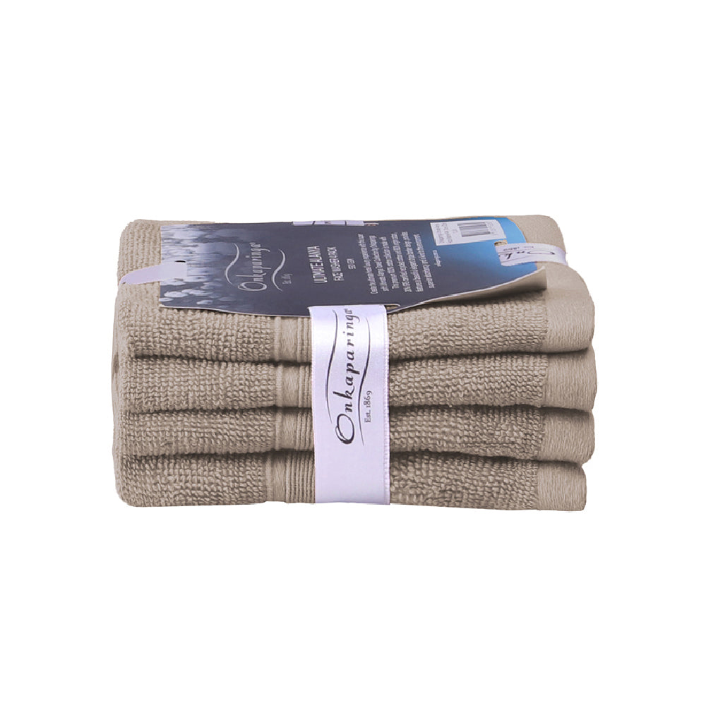 Onkaparinga Ultimate Alanya Cotton Face Washer/Towel 550Gsm Highly Breathable Almond (4 Pack)