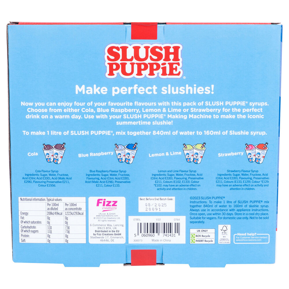 Fizz Creations Slush Puppie Syrup Set Raspberry/Strawberry/Cola/Lemon & Lime (4 Pieces) — image 2