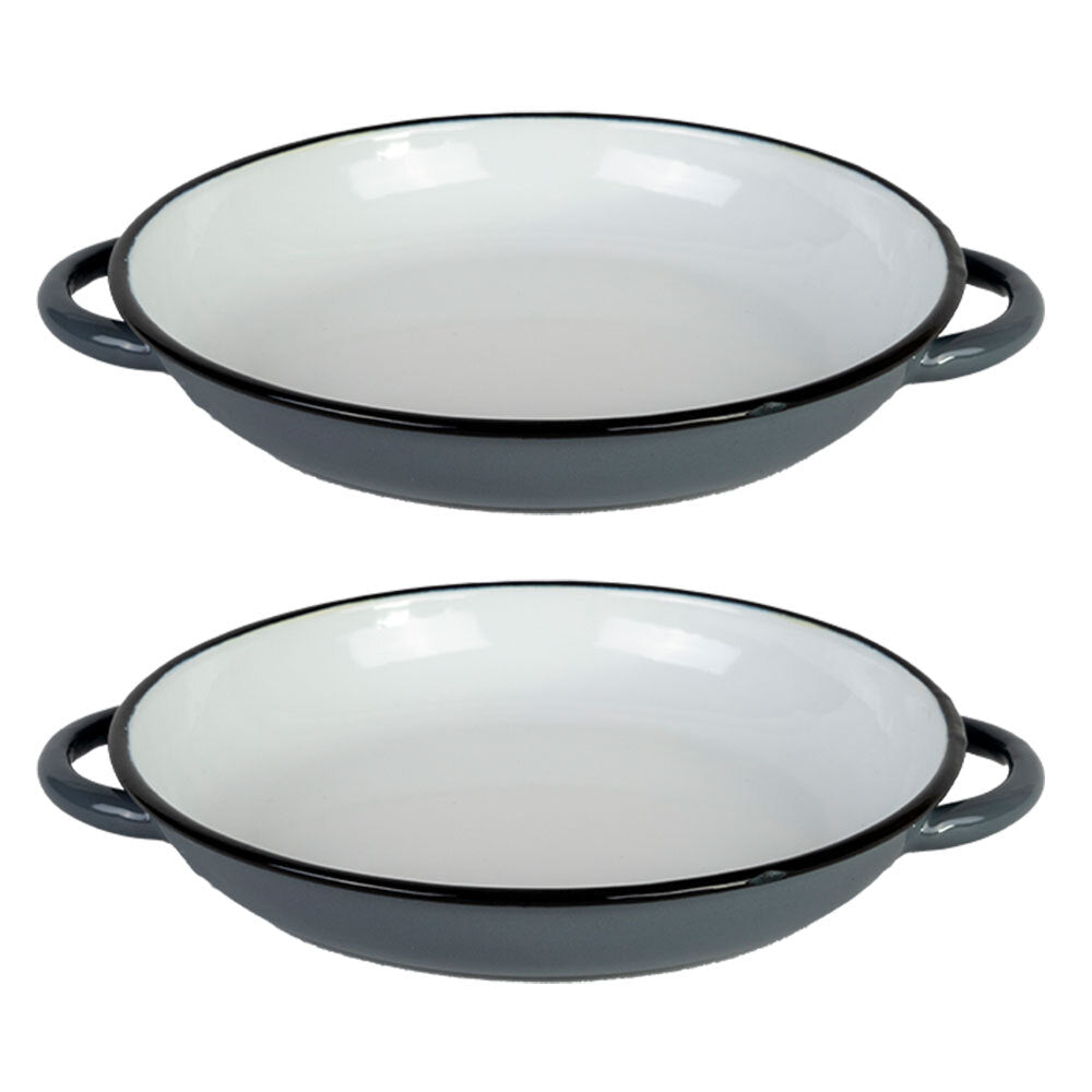 Urban Style Enamelware 24cm Ragout Plate Dinner Dish w/ Black Rim Grey/White (2 Pack)