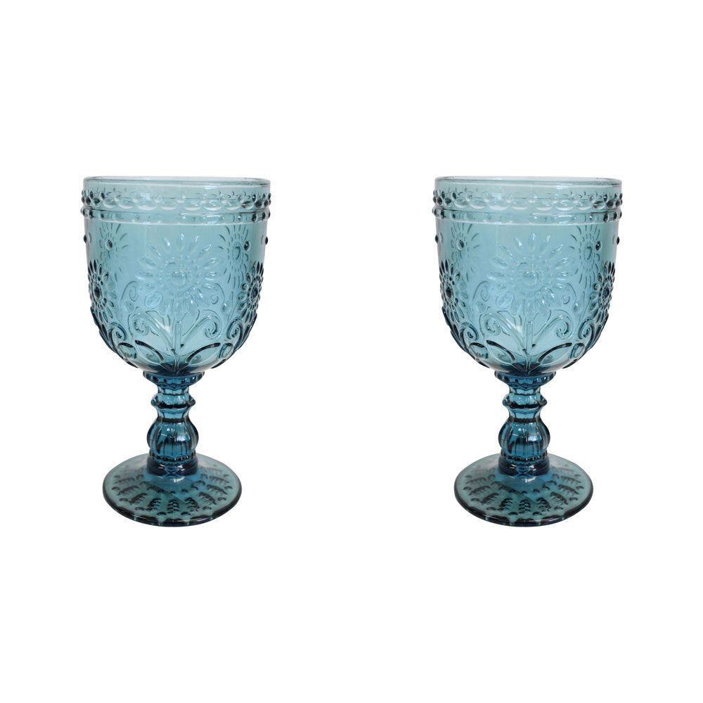 LVD Stemmed 16cm Red Wine Glass Party Glassware Cup Goblet Barware Smoke Blue (2 Pack)