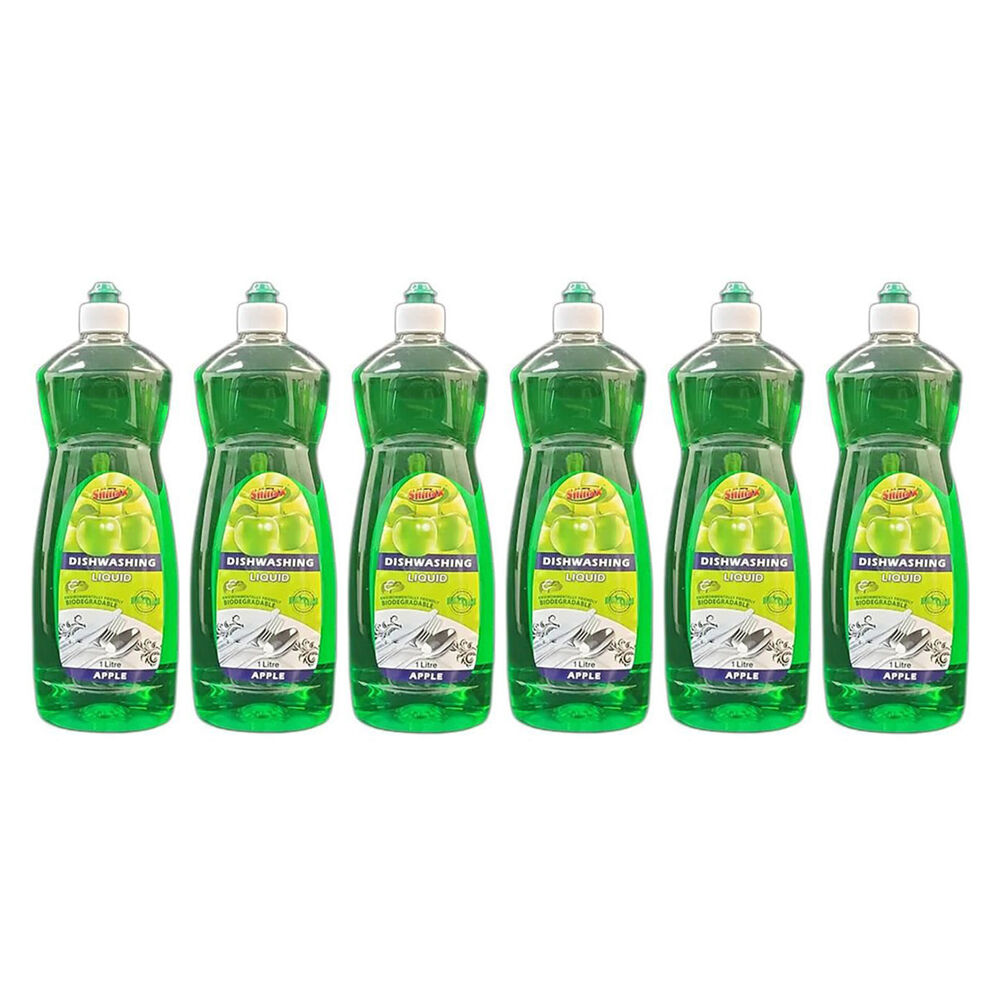 Shinax Scented Dishwashing Liquid Detergent Apple 1L Dish Cleaning Soap (6 Pack)