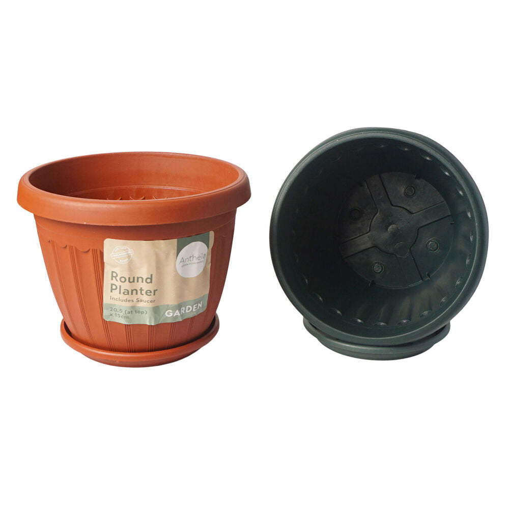 Antheia 20.5x15cm Round Outdoor Garden Planter Pot w/ Saucer Assorted — image 2