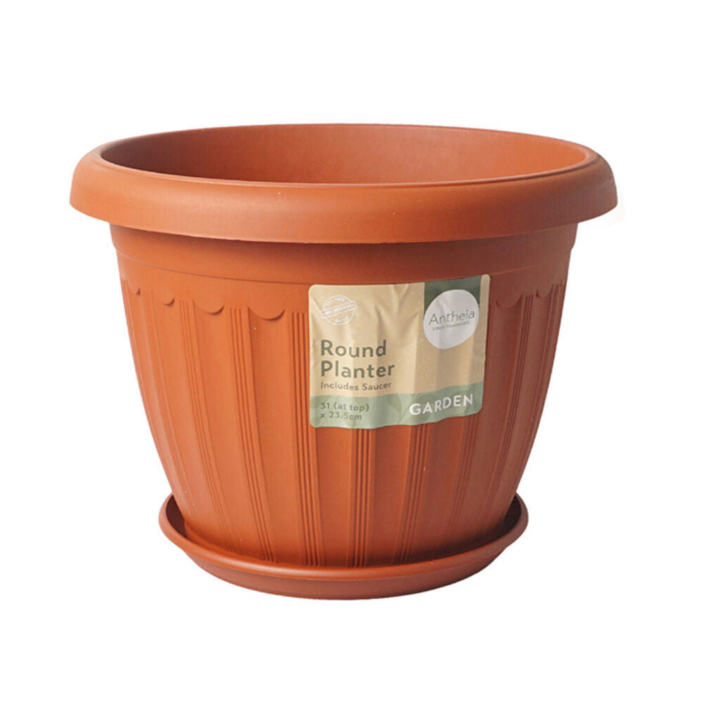 Antheia 31x23.5cm Round Outdoor Garden Planter Pot w/ Saucer Assorted