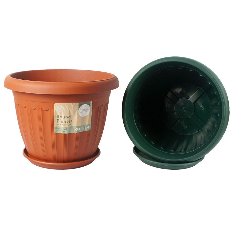 Antheia Round Outdoor Garden Planter Pot w/ Saucer 31x23.5cm Assorted (12 Pack) — image 2