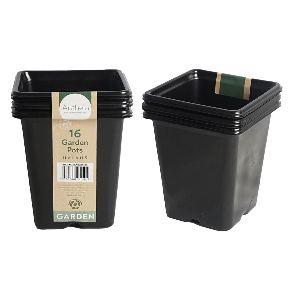Antheia Plastic Square Garden Planter Pots Large Pack 11x11.5cm Black (6 Pieces) — image 2
