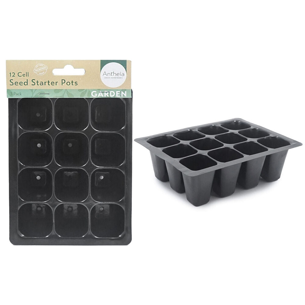 Antheia 12 Cell Seed Gardening Starter Pots Planter Pack Black (3 Pieces) — image 2