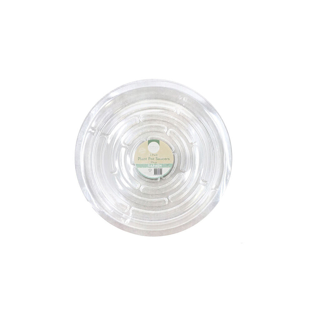 Antheia Green Homewares PET Plant Pot Tray Durable Saucer 25cm Clear (3 Pieces)