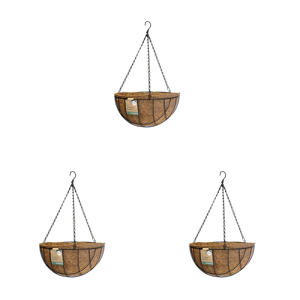 Antheia Green Homewares Coconut Fibre Hanging Plants Basket & Liner 35cm (3 Pack)