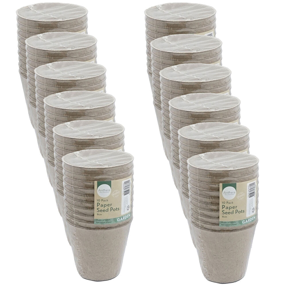 Antheia 10pc Antheia Eco Round Recycled Paper Seed Pots Planter Pack 8cm Brown (12 Pack)
