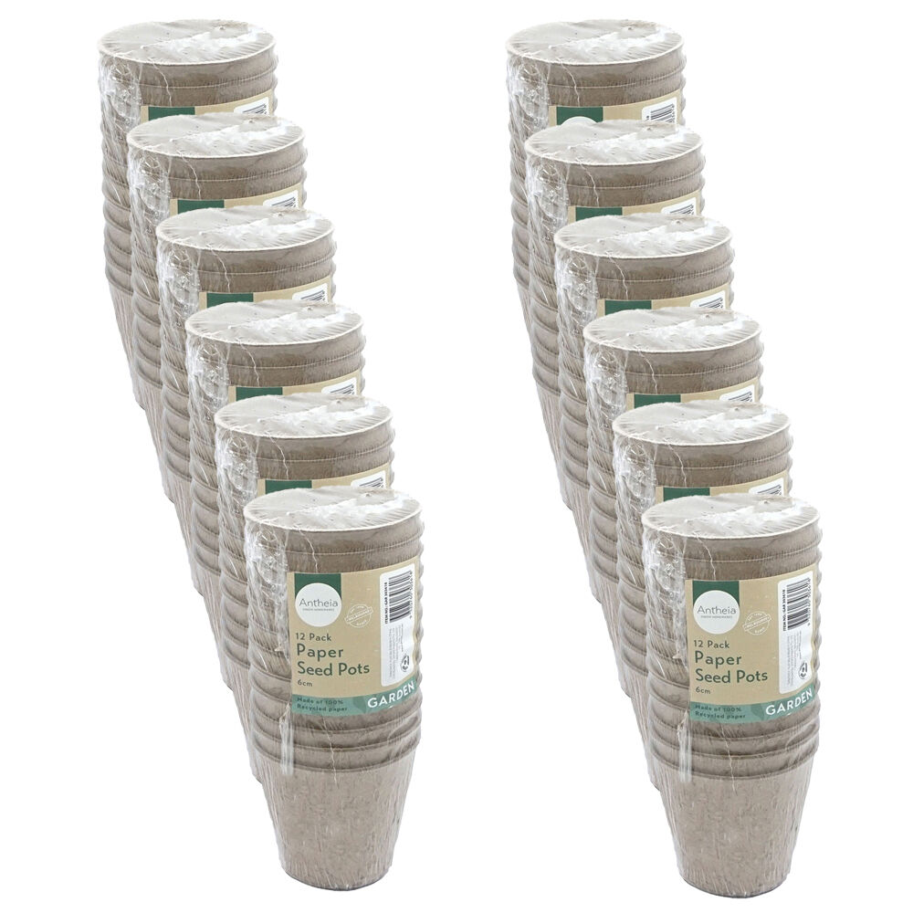 Antheia 12pc Antheia Eco Round Recycled Paper Seed Pots Planter Pack 6cm Brown (12 Pack)