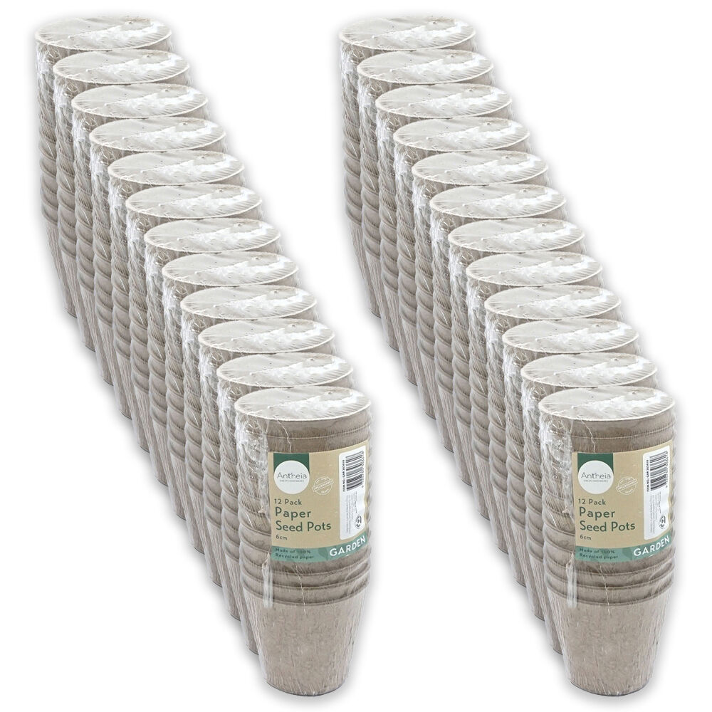 Antheia 12pc Antheia Eco Round Recycled Paper Seed Pots Planter Pack 6cm Brown (24 Pack)